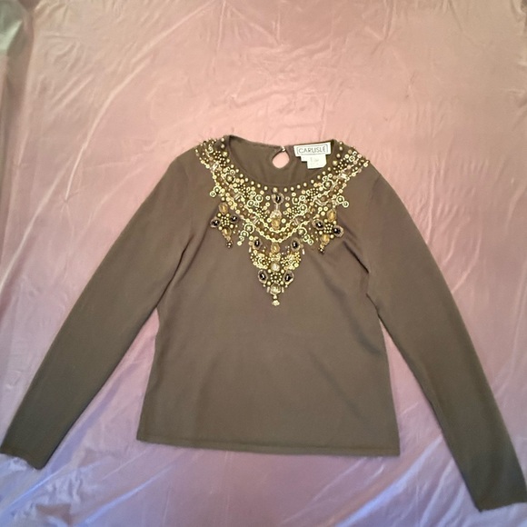 Carlisle Olive Green Embellished scoop neck long sleeve Sweater Size Large $325 - Picture 3 of 9